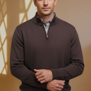 NWT RoundTree & Yorke Men’s 1/4 Zip Mock Neck Pullover Sweater DK Brown XL